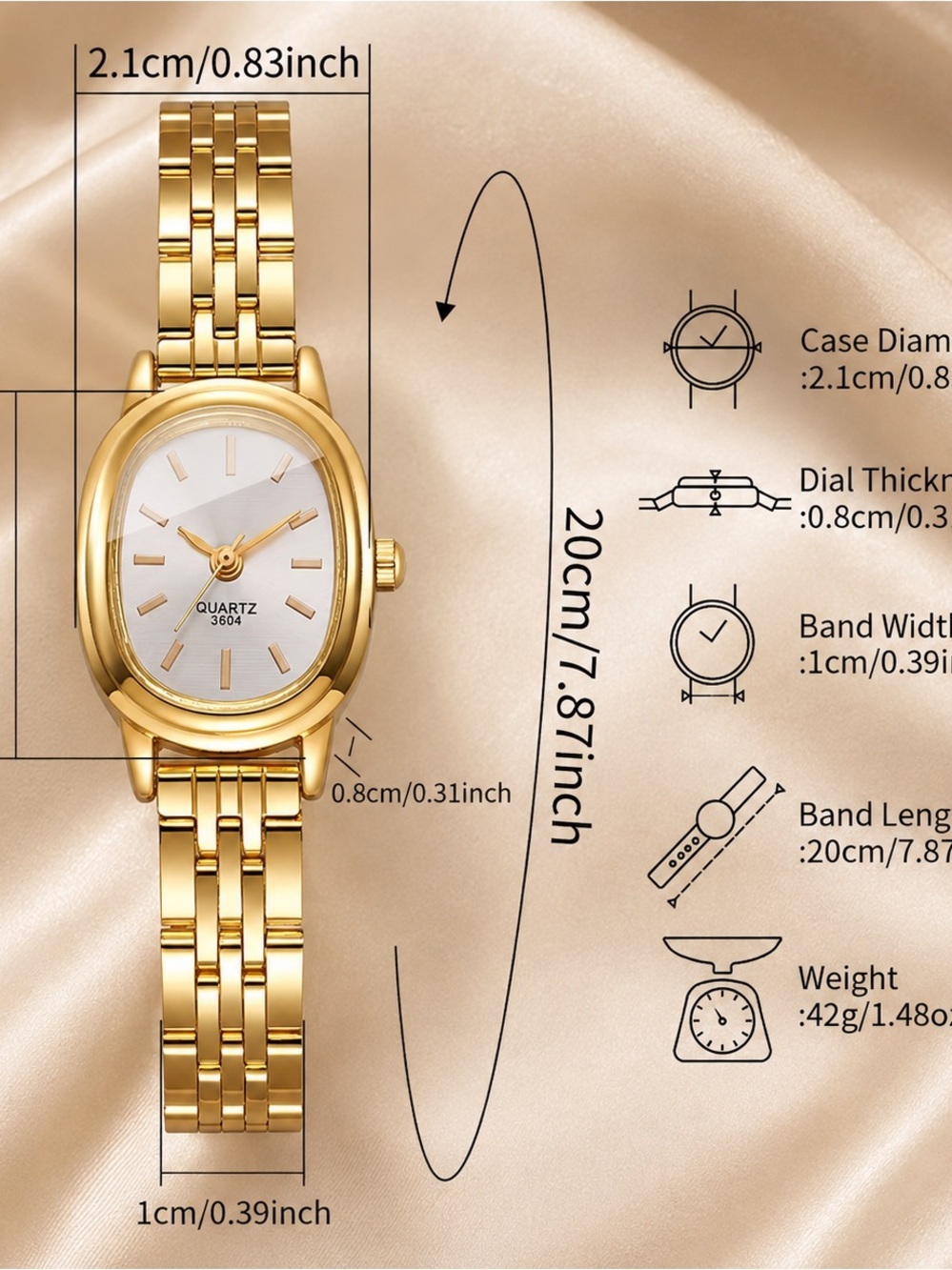 Gold Oval Statement Bracelet Watch - Picture 3 of 6